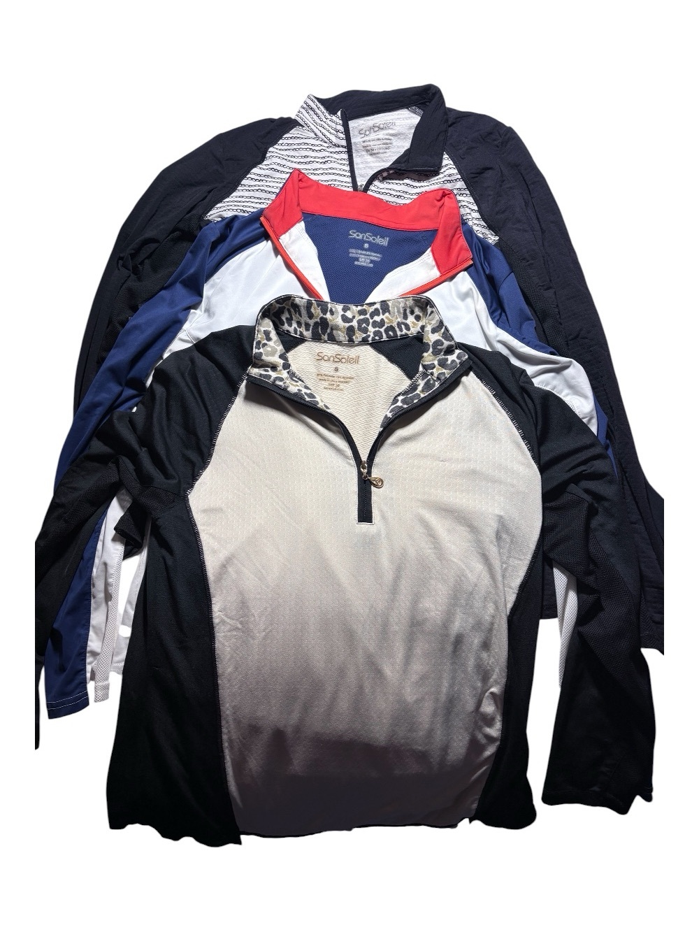 SunSoleil Long Sleeve Quarter-Zip Pullover - Black & Cream with Leopard Trim